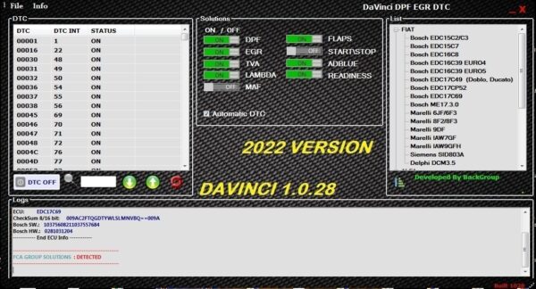 DAVINCI 1.0.28 WITH KEYGEN FULL (DPF EGR DTC FLAPS TVA ADBLUE)