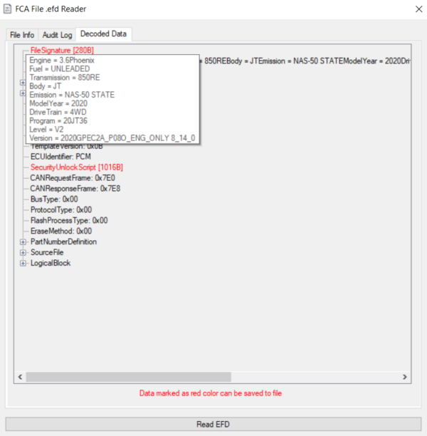 CHRYSLER EFD FCA TO BIN CONVERTER Extract --decode FCA .efd files (crypted)